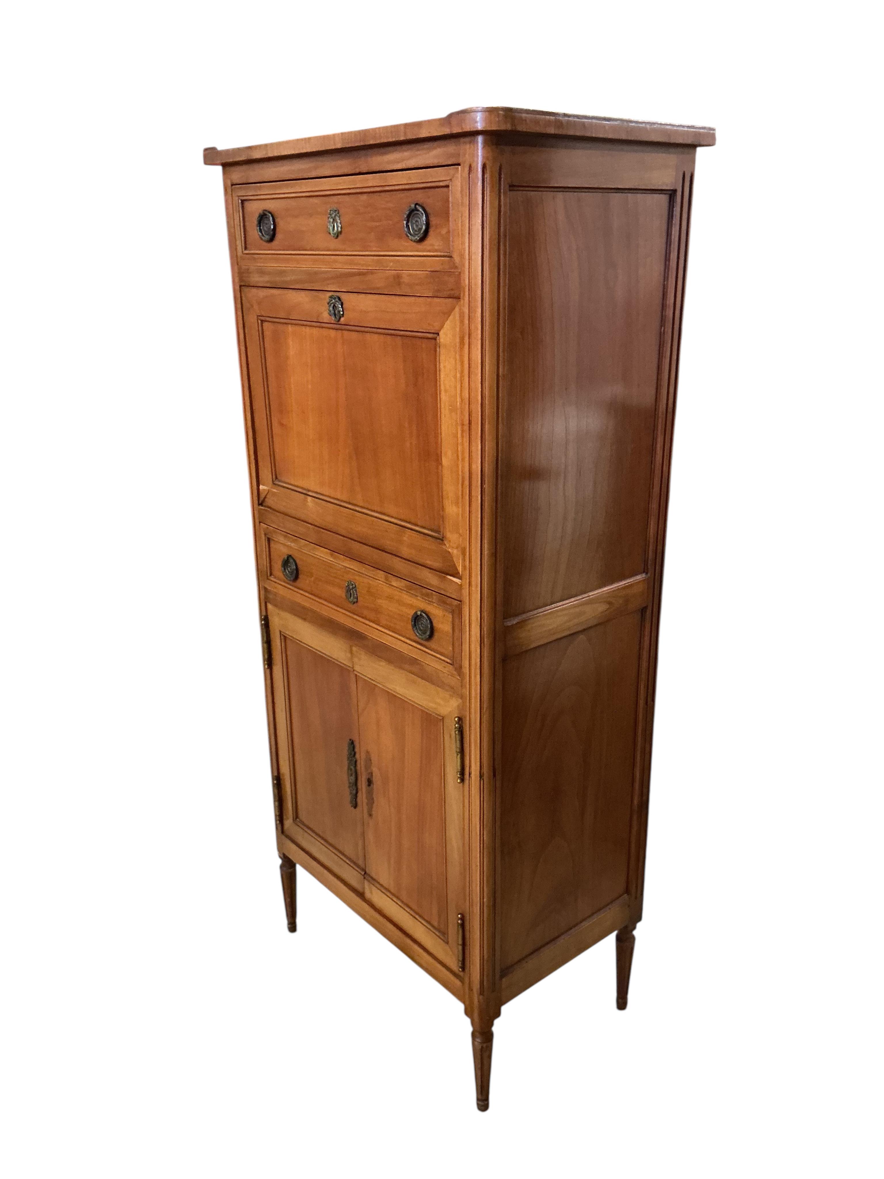 A small early 20th century French mahogany secretaire abattant, width 56cm, depth 36cm, height 25cm